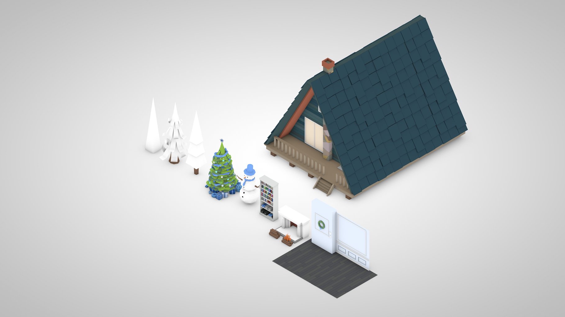 3D低多边形（Low Poly）圣诞趣味场景C4D素材下载 [D001]