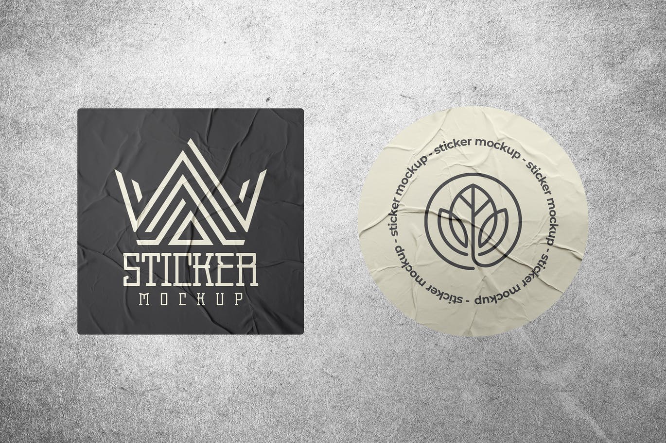 胶合皱纹贴纸Logo展示样机 (PSD)